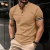Summer męski swobodny krótki rękawo-polowy biuro biurowe stojak na stojak na kołnierz T-shirt męskie oddychanie koszulę polo odzież 240306