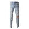 24ss nieuwe designerjeans voor mannen en vrouwen High Street denim casual broek micro-elastisch katoen jeugdblauw geperforeerde strakke jeans