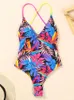 Kvinnors badkläder Miyouj Sexig baddräkt Kvinna Cross Bandage Women Tie Dye Bathing Suits Monokini Black Thong One Piece Suit