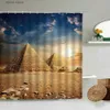 Shower Curtains Ancient Egyptian Pyramids Shower Curtain Desert Camel Famous Architectural Attractions Bathroom Waterproof Cloth Screen Washable Y240316