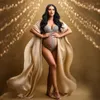 Sexy Goddess Bodysuit Maternity Pography Prop Dress V Neck s Pearls Stretch Jumpsuit Pregnant Po Shooting 240309