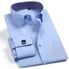 Men's Casual Shirts Fashion Mens French Cufflinks Dress Shirts Long Sle w White Blue Social Business Regular Fit Wedding Party Shirt For ManC24315