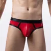 Cuecas sexy masculinas de couro falso molhado-olhar briefs convexo bolsa roupa interior sissy gay masculino g-strings bikini calcinha lingerie erótica