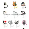 Drinking Sts 17 Colors Cats Kitten Sile St Toppers Accessories Er Charms Reusable Splash Proof Dust Plug Decorative 8Mm Party Drop Del Otgcd