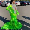 New Green Luxury Prom Dresses Beading Sequind Long Sleeve High Neck Tight Sexy Graduation Gowns Mermaid Evening Dress