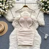 Party Dresses Foamlina Sexy Spaghetti Strap Mesh Bodycon Dress Women Summer Cold Shoulder Short Sleeve Chest Padded Slim Club Mini