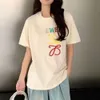 디자이너 티셔츠 여자 T 셔츠 여자 여름 하이 스트리트 패션 편지 자수 그래픽 티 느슨한 둥근 목 짧은 소매 아시아 표준