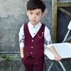 Traje de casamento para meninos calças de colete de coletores 2 peças Terno formal Red Grey Boys Primavera Summer Inglaterra estilo infantil Ternos de blazer 240328