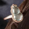 Klusterringar kreativ design naturlig frö chalcedony kalebass justerbar ring kinesisk stil ljus lyx charm kvinnliga silver smycken