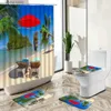 Shower Curtains Ocean Beach Scenery Shower Curtain Summer Vacation Bathroom Set Starfish Shell Palm Tree Non-Slip Carpet Toilet Cover Floor Mat Y240316