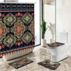 Rideaux de douche Bohème Vintage motif rideau de douche ensemble de salle de bain fleur ethnique géométrique art abstrait tapis antidérapant couverture de toilette tapis de sol Y240316