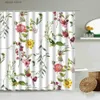 Shower Curtains Floral Shower Curtain Garden Wild Plant Leaf Flower Butterfly Retro Watercolor Art Bathroom Decor With Hook Waterproof Screen Y240316