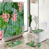 Tende da doccia Pianta tropicale Fiore Tenda da doccia Pittura colorata Set da bagno Estate Stile europeo Tappeto antiscivolo Copriwater Tappetino Y240316