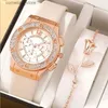 Outros relógios Mulheres Diamante Estrelado Quadrado Dial Pulseira es Set Ladies Leather Band Quartz Wrist Feminino Relógio Zegarek Damski Y240316