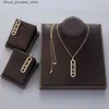 Wedding Jewelry Sets Luxury Geometry Double Long Chain Stackable Pendant Necklace Earring Ring Set Full Cubic Zircon Charm Women Jewelry Gift EH604 Q240316