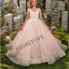Robes de fille Blush rose et ivoire dentelle Tulle robe à fleurs pour mariage demoiselle d'honneur fête concours première Communion robe Poshoot