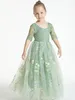 FATAPAESE FLORAL EMBROIDERED TULLE LACE GIRL DRESS IN SAGE Scalloped Edges Tulle Skirt Junior Bridesmaid Gown 240313