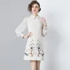 Casual Dresses Elegant Women Doll Collar Short Dress 2024 Spring Long Sleeves Fashion Vintage Embroidered Loose Female Clothing