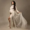 High Neck Stretchy Mesh Maternity Pography Tulle Dress Full Sleeve See Through Pregnancy Mesh Maxi Dress For Poshoot 240305