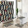 Zasłony prysznicowe nowoczesne proste geometryczne zasłony prysznicowe kolorowe sztuka europejski styl europejski nie poślizgowy dywan toaleta Zestaw podłogowy