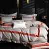 Sängkläder sätter 1000TC Premium Cotton Queen King Set 4st Gray Orange Frame Patchwork Däcke täcker lakan Kudde för hela säsongen