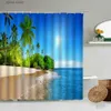 Zasłony prysznicowe Sceneria plażowa zasłony prysznicowe Słońce Butelka kokosowa ściana łazienka ddecoration Wodoodporne zasłony poliestrowe Y240316