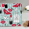 Douchegordijnen Rode Hoge Hak Parfum Douchegordijn Lippenstift Lippen Diamant Print Stof Vrouw Meisje Badkamer Decor Witte Badgordijnen met Haken Y240316