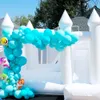 Casa branca comercial do salto do casamento com a parte superior da torreta inflável bouncy castelo slide combo saltando bouncer para crianças e adultos