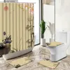 Shower Curtains Chinese Shower Curtain Sets Lotus Flower Plant Bamboo Bird Ink Art Home Bathroom Decor Non-Slip Carpet Toilet Cover Floor Mat Y240316