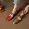 Casual Shoes Woman Summer Sandals With Buckle Closed Toe Sandalias Lady Elegant Cowhide Women Daily Footwear Retro On Flat Heel