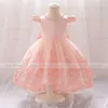 Girl's Dresses Pink prom dress girls dress with flowers sleeves Cap birthday party application with asymmetrical princess wedding 240315
