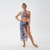 Kadın Mayo Üç Parça Tropikal Criss Cross Bikinis Yüksek Kesim Mayo Plaj Etek Yaz Bankası Takım Bikini Seti