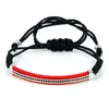 Strand 5 stks/partij Bedels Mannen Sieraden Rose Goud Kleur Strip Met Rood Lederen Pave Zwart CZ Zirkoon Verstelbare Unisex Macrame armband 2024