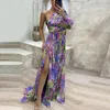 Casual Dresses Off-shoulder Evening Gown Elegant One Shoulder Floral Print Maxi Dress With Side Split Hem Pleated Detail For Parties