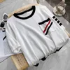 2022tb marque de mode Four Bar Pocket Slash Casual Short Ice Silk Silk Top Top Womens Short à manches Summer