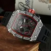 Reloj de hombre con movimiento multifunción de 6 pines con borde engastado con diamantes, reloj de lujo de marca AAA superior, reloj automático para hombre