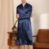 Men's Sleepwear Casual Man Long Emulation Silk Satin Bathrobe Pajamas Sleeve Knee Length Kimono Robe Gown Nightwear Robes For Men