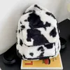 Sacs d'école motif de vache à lait, sac à dos décontracté polyvalent en fourrure pour femmes, sangle réglable, Shopping multifonctionnel