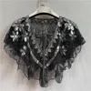 Scarves 1920s Flapper Shawl Vintage Embroidered Sequin Black Lace Short Cover Up Dress Accessory Mesh Beaded Cape Party