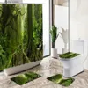 Rideaux de douche Rideau de douche paysage arbres forestiers plantes vertes impression 3D imperméable salle de bain baignoire tapis de piédestal antidérapant couverture de toilette Y240316