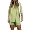 Survêtements pour femmes Casual Femmes Costume Ensemble Deux Pièces Coupe Ample Top Shorts Avec Manches Trois Quarts Ourlet Irrégulier Doux