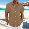 Chemises décontractées pour hommes Vente chaude printemps et été nouveaux hommes coton et lin rayé jacquard sport décontracté chemise de traîneau courte en vrac Mens shirtsC24315