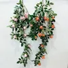 Decorative Flowers Eucalyptus Garland With Camellias Artificial Flower Fake Silk Rose Vine Decor Hanging Faux Leave Floral For Wedding