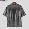 Men's T-Shirts 2024 Mens T-shirt sequin shiny O-neck short sleeved loose fitting mens street clothing party fashion casual Camisetas S-5XL Q240316