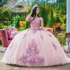 Luxury Pink Quinceanera Dress 2024 Applique Lace Tull Princess Ball Gown Sweet 15 Vestidos de XV Anos Party Gown