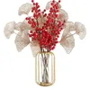 装飾的な花チャイニーズメタルフレームガラス花瓶レッドフォーチュンフルーツイヤーギフトホームリビングルームの装飾品クラフトカフェオフィス装飾