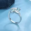 Klaster pierścieni modne damskie pierścionek z cyrkonu akwamarynowego 925 Srebrna impreza biżuteria