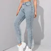 Kvinnors jeans höga midja blyerts sexig lång mode denim leggings tvättade ljusblå stretch smala jean byxor för kvinnor avslappnade byxor