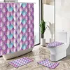 Cortinas de chuveiro escala de sereia cortina de chuveiro conjunto de cor padrão geométrico decoração de casa tapete de banho tampa de banheiro flanela tapete antiderrapante y240316