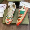 Screener sapatos casuais designer tênis sujo bege manteiga couro Itália marca angustiado verde vermelho listra lona sapato treinador bi-color clássico